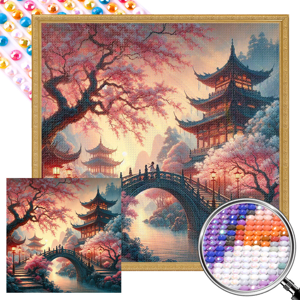 Small Bridge Pavilion - Full AB Round Drill Diamond Painting 40*40CM