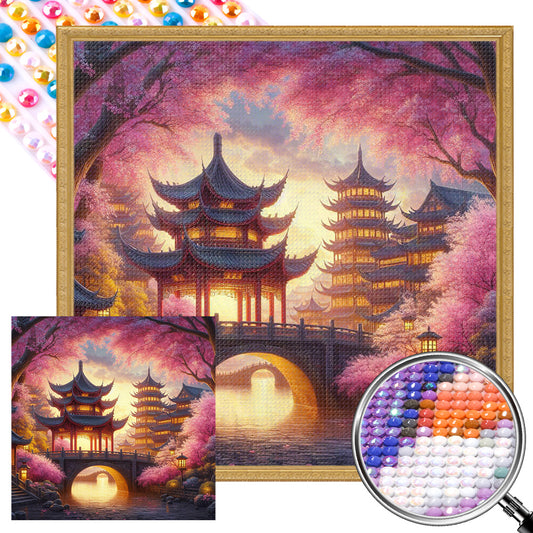 Small Bridge Pavilion - Full AB Round Drill Diamond Painting 40*40CM