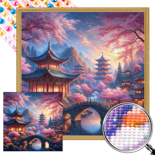 Small Bridge Pavilion - Full AB Round Drill Diamond Painting 40*40CM