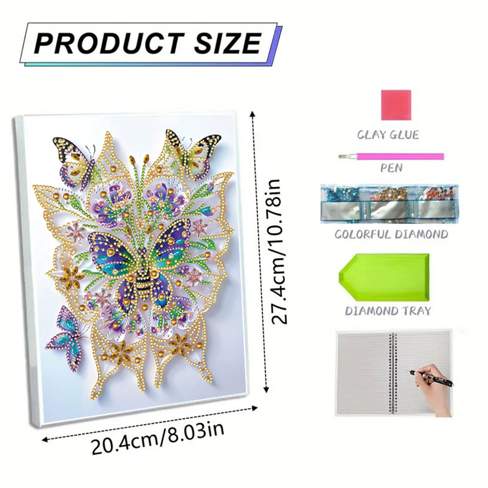 Diamond Embroidery Notebook 60 Pages for Home Office Art Drawing (Butterfly 3)