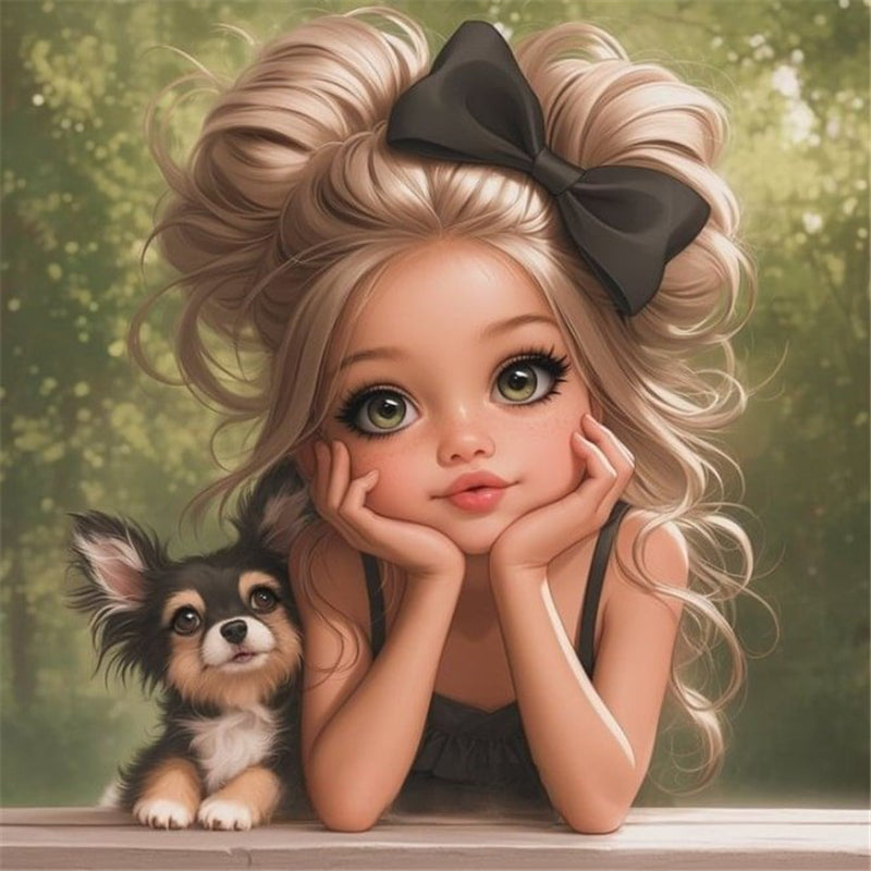 Cute Big Eyes Girl - Full Round Drill Diamond Painting 40*40CM