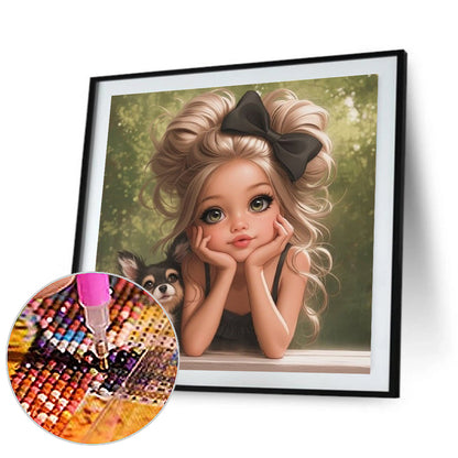 Cute Big Eyes Girl - Full Round Drill Diamond Painting 40*40CM