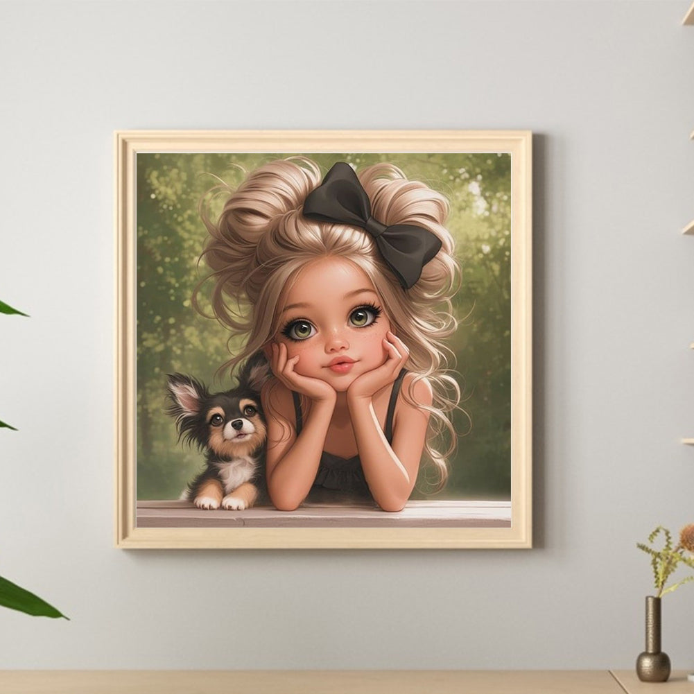 Cute Big Eyes Girl - Full Round Drill Diamond Painting 40*40CM