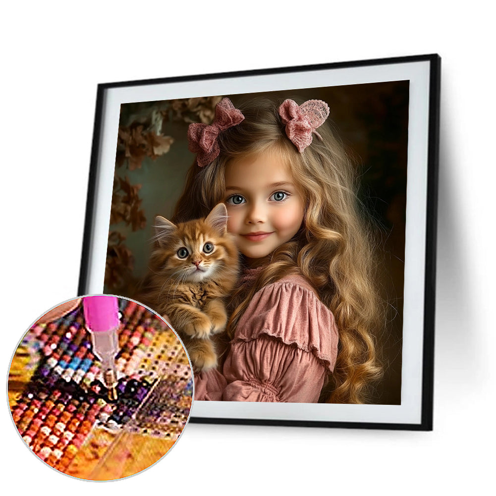 Cute Big Eyes Girl - Full Round Drill Diamond Painting 40*40CM