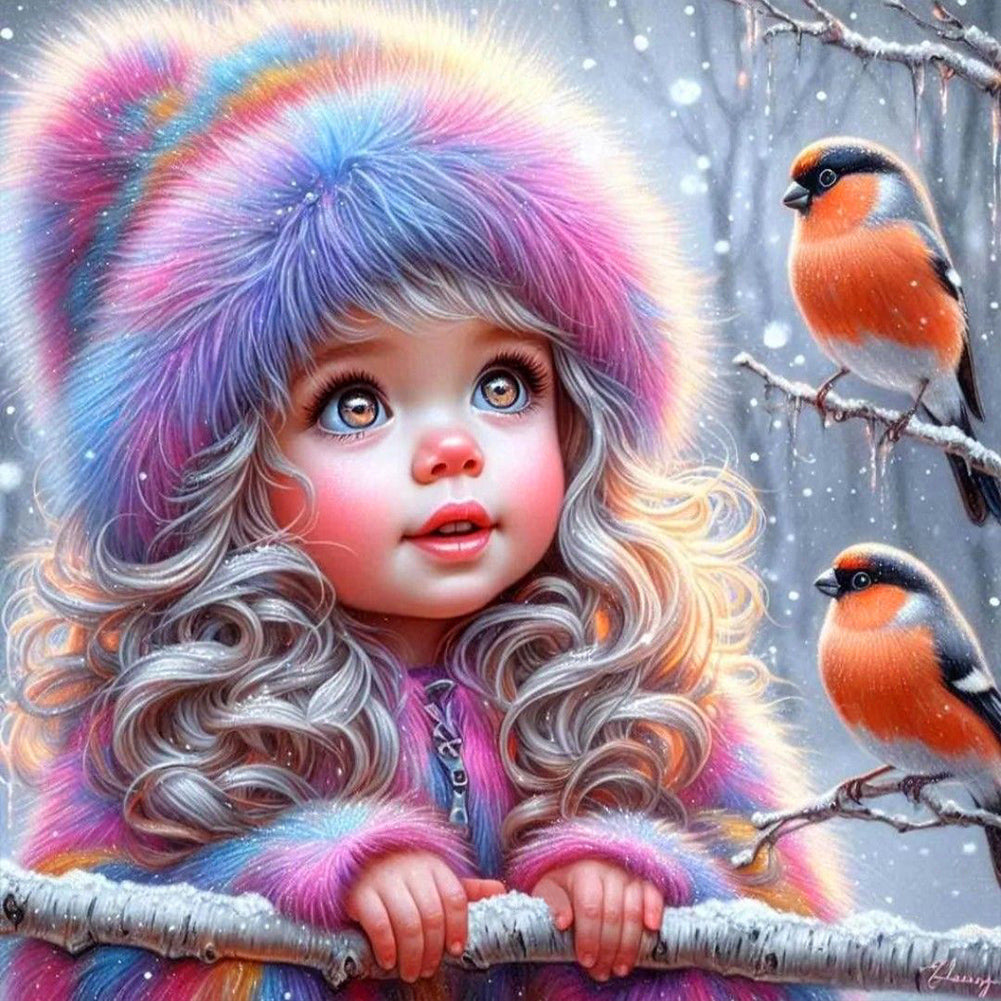 Winter Bird Girl - Full Round Drill Diamond Painting 30*30CM