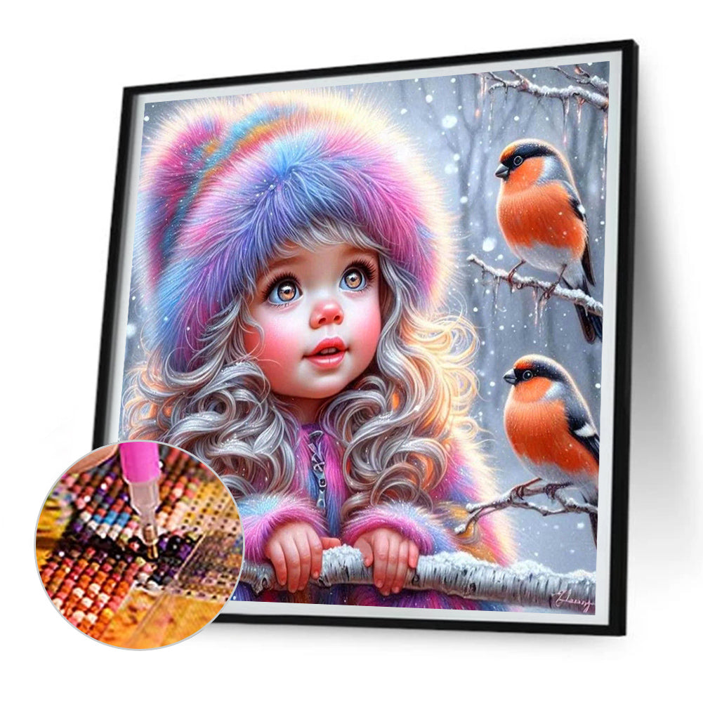 Winter Bird Girl - Full Round Drill Diamond Painting 30*30CM