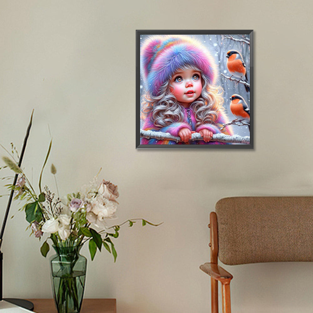 Winter Bird Girl - Full Round Drill Diamond Painting 30*30CM