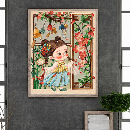 Ancient Cartoon Girl - Full Round Drill Diamond Painting 40*50CM