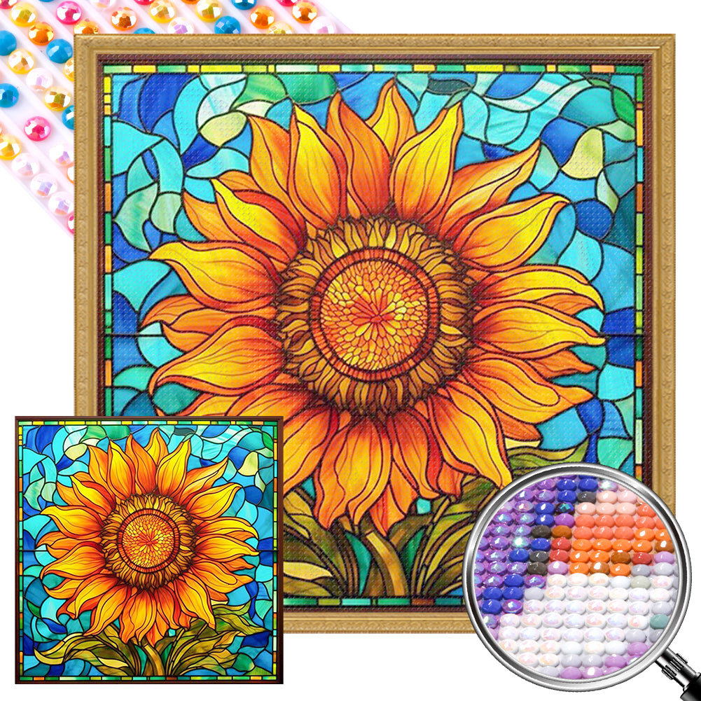 Sunflower Glass Painting - Full AB Round Drill Diamond Painting 40*40CM