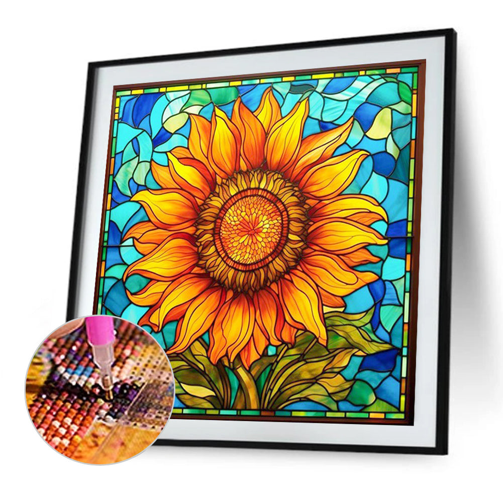 Sunflower Glass Painting - Full AB Round Drill Diamond Painting 40*40CM