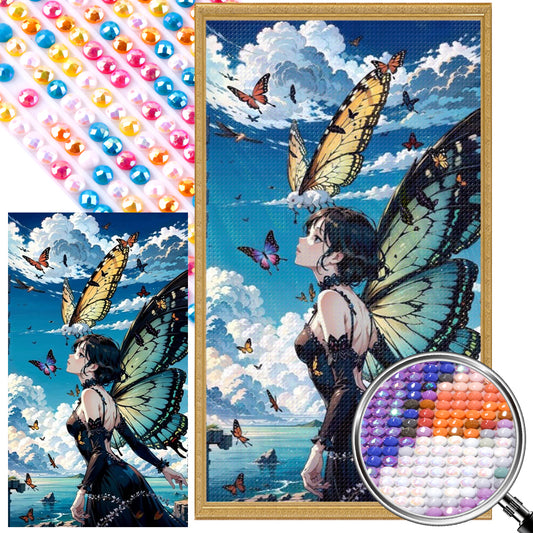 Butterfly Girl - Full AB Round Drill Diamond Painting 40*70CM