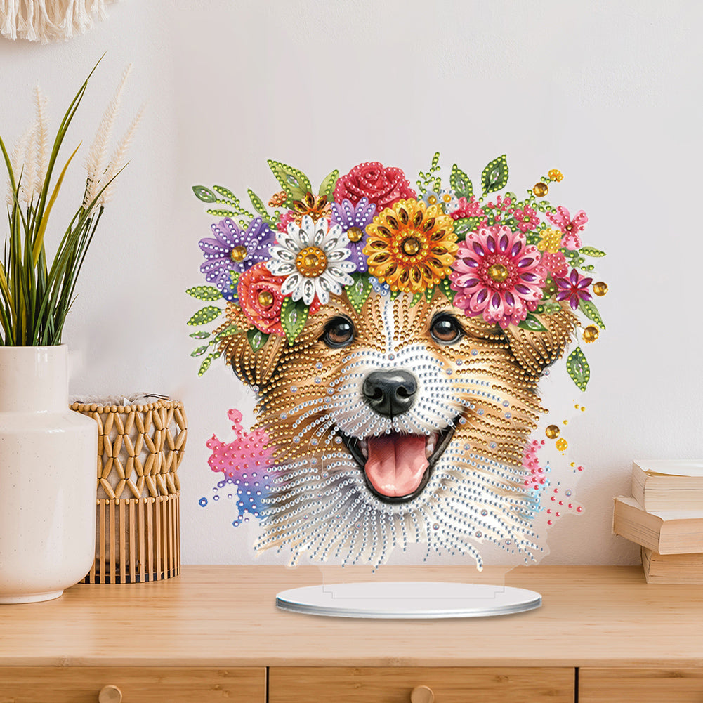 Acrylic Special Shaped Flower Puppy Diamond Painting Desktop Decoration for Home