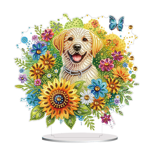 Acrylic Special Shaped Sunflower Puppy DIY Diamond Painting Desktop Decorations