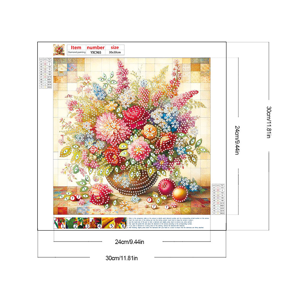 Colorful Flowers In A Vase - Partial Special-Shaped Drill Diamond Painting 30*30CM