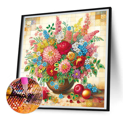 Colorful Flowers In A Vase - Partial Special-Shaped Drill Diamond Painting 30*30CM