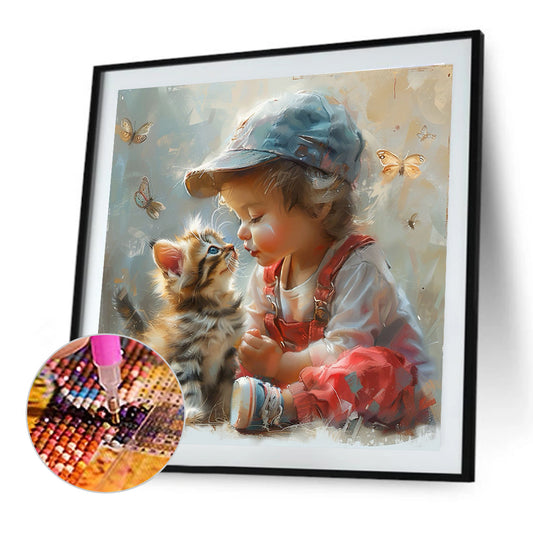 Cute Girl With Big Eyes - Full Round Drill Diamond Painting 40*40CM