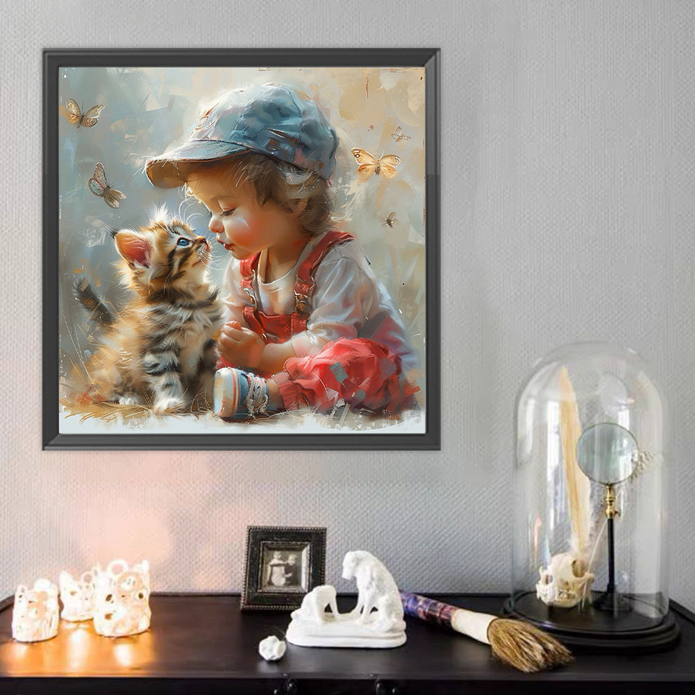 Cute Girl With Big Eyes - Full Round Drill Diamond Painting 40*40CM