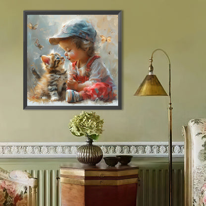 Cute Girl With Big Eyes - Full Round Drill Diamond Painting 40*40CM
