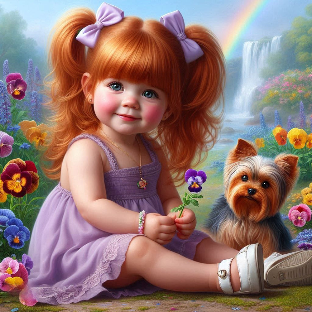 Cute Girl With Big Eyes - Full Round Drill Diamond Painting 40*40CM
