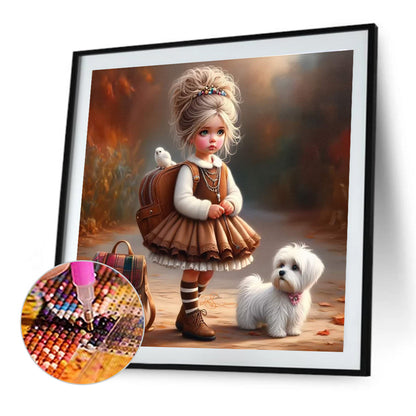 Cute Girl With Big Eyes - Full Round Drill Diamond Painting 40*40CM