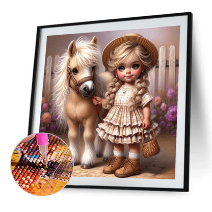Cute Girl With Big Eyes - Full Round Drill Diamond Painting 40*40CM