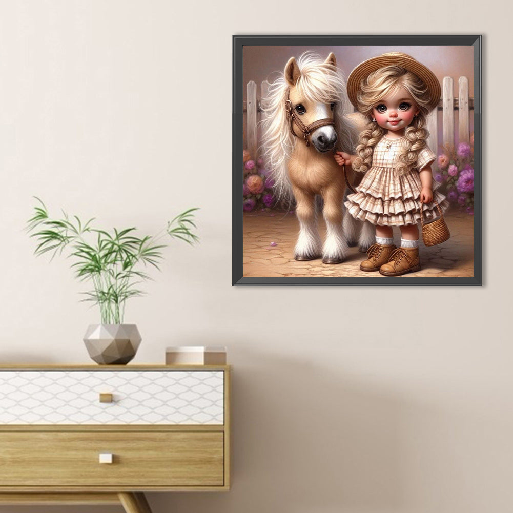 Cute Girl With Big Eyes - Full Round Drill Diamond Painting 40*40CM