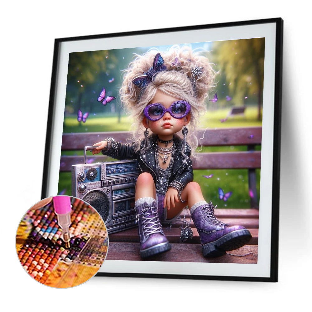Cute Girl With Big Eyes - Full Round Drill Diamond Painting 40*40CM