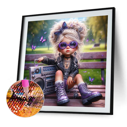 Cute Girl With Big Eyes - Full Round Drill Diamond Painting 40*40CM