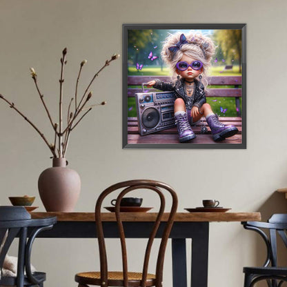 Cute Girl With Big Eyes - Full Round Drill Diamond Painting 40*40CM