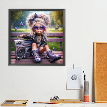 Cute Girl With Big Eyes - Full Round Drill Diamond Painting 40*40CM