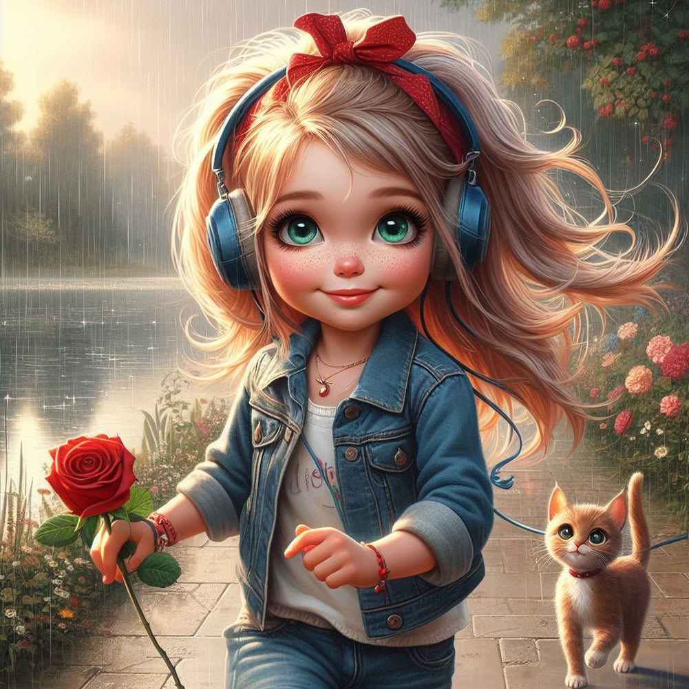 Cute Girl With Big Eyes - Full Round Drill Diamond Painting 40*40CM