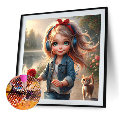 Cute Girl With Big Eyes - Full Round Drill Diamond Painting 40*40CM