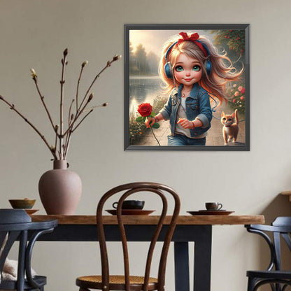 Cute Girl With Big Eyes - Full Round Drill Diamond Painting 40*40CM