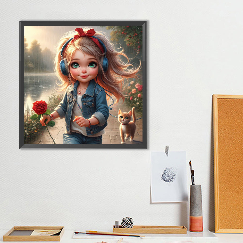 Cute Girl With Big Eyes - Full Round Drill Diamond Painting 40*40CM