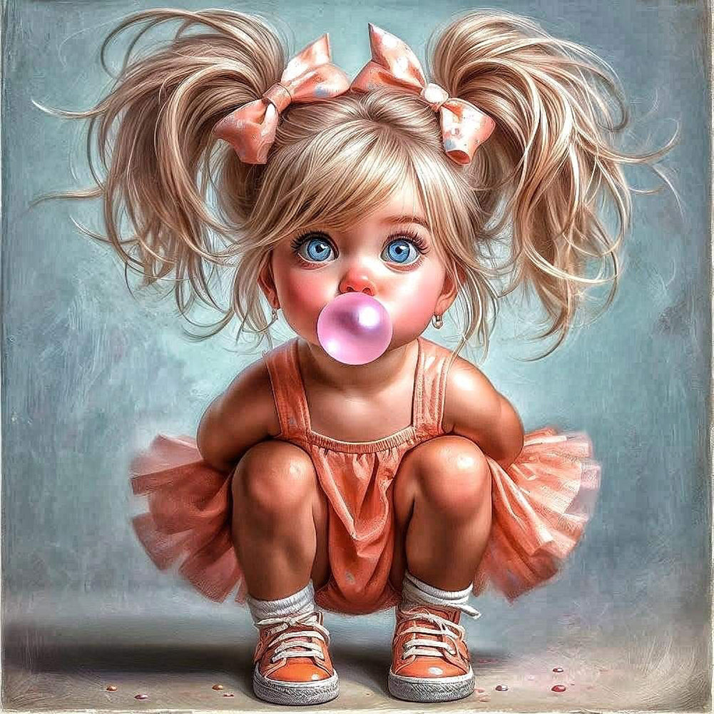 Cute Girl With Big Eyes - Full Round Drill Diamond Painting 40*40CM