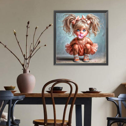 Cute Girl With Big Eyes - Full Round Drill Diamond Painting 40*40CM