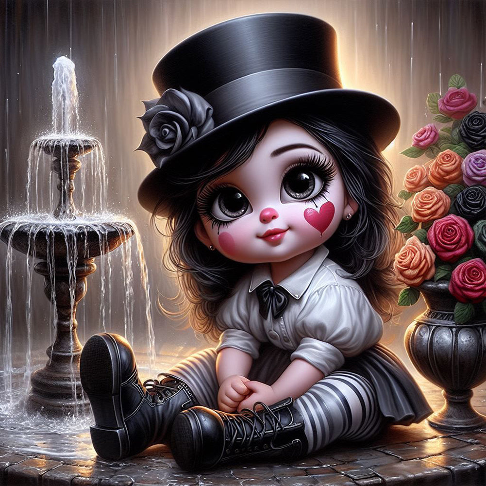 Cute Girl With Big Eyes - Full Round Drill Diamond Painting 40*40CM