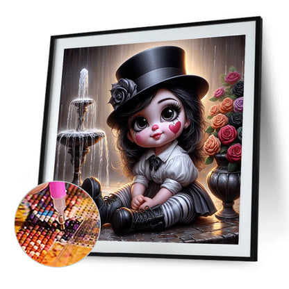 Cute Girl With Big Eyes - Full Round Drill Diamond Painting 40*40CM