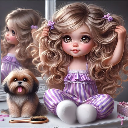 Cute Girl With Big Eyes - Full Round Drill Diamond Painting 40*40CM