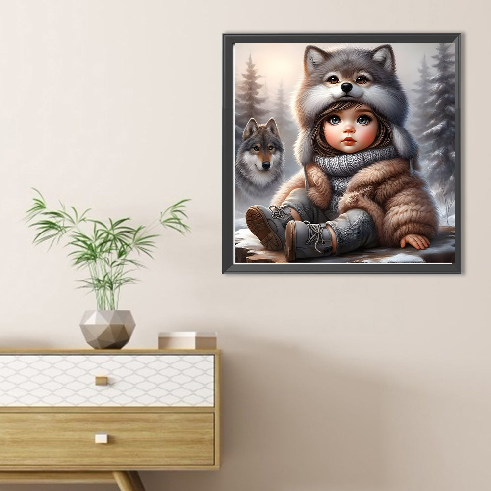 Cute Girl With Big Eyes - Full Round Drill Diamond Painting 30*30CM