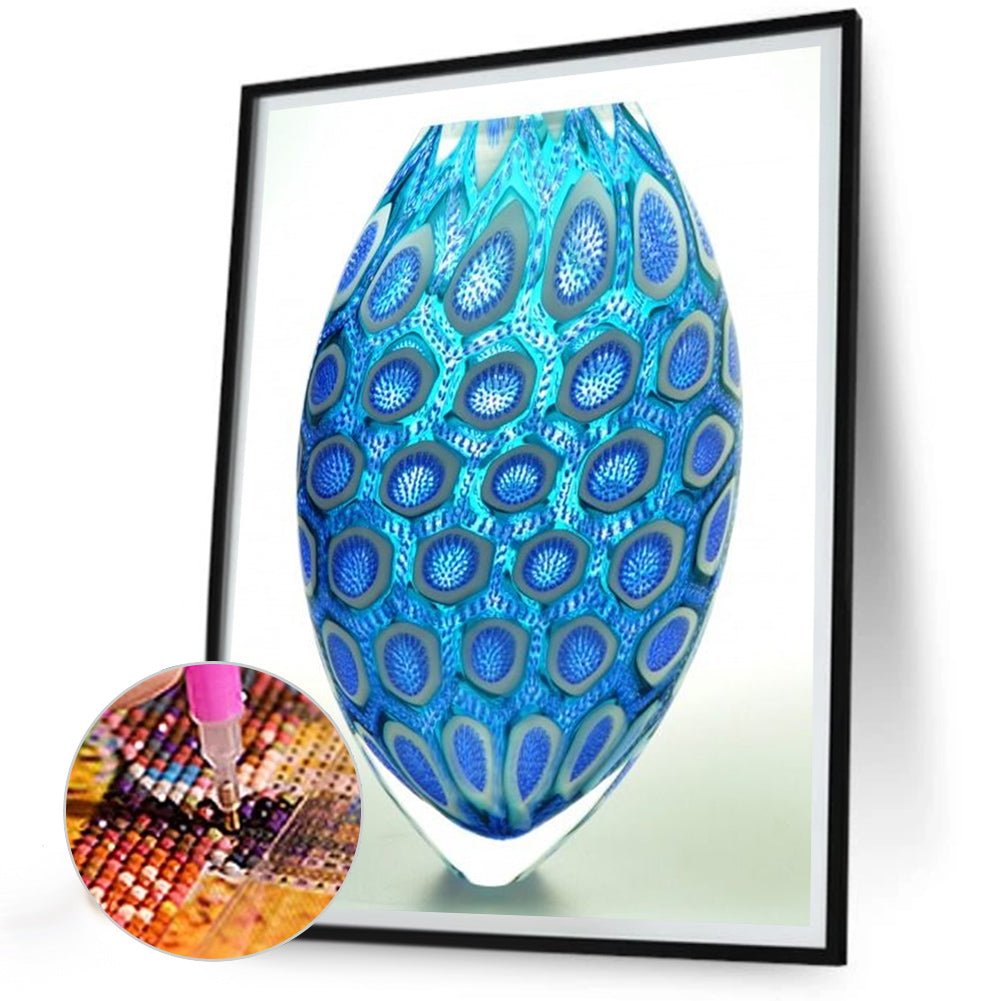 Blue Spotted Vase - Full Round Drill Diamond Painting 30*40CM