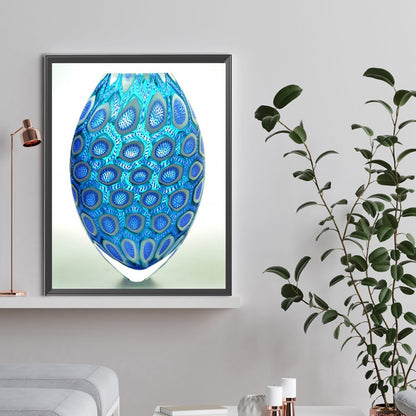 Blue Spotted Vase - Full Round Drill Diamond Painting 30*40CM