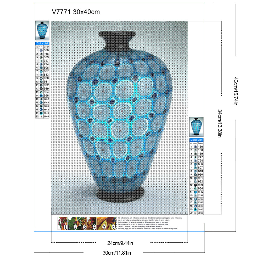 Blue Vase - Full Round Drill Diamond Painting 30*40CM