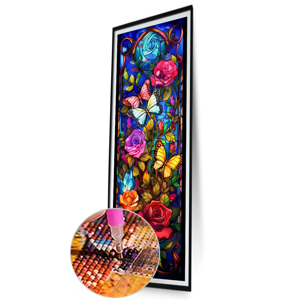 Flowers And Butterflies Glass Painting - Full AB Round Drill Diamond Painting 30*90CM
