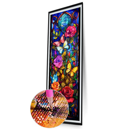 Flowers And Butterflies Glass Painting - Full AB Round Drill Diamond Painting 30*90CM