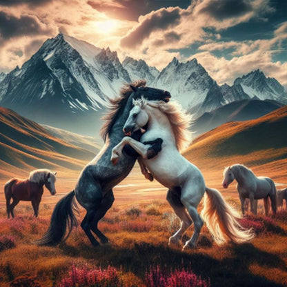 Fighting Horse - Full Round Drill Diamond Painting 40*40CM