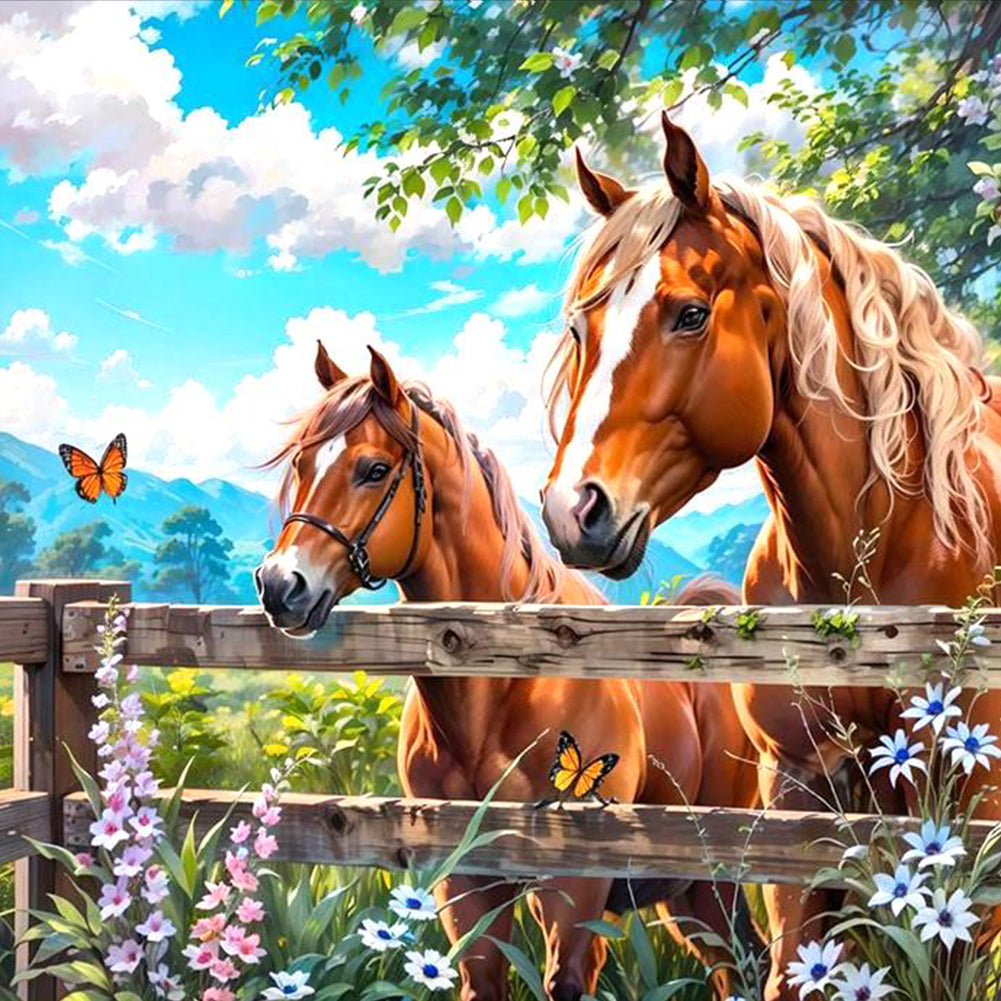 Fence Horse - Full Round Drill Diamond Painting 40*40CM