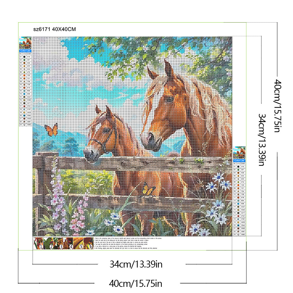 Fence Horse - Full Round Drill Diamond Painting 40*40CM