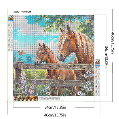 Fence Horse - Full Round Drill Diamond Painting 40*40CM