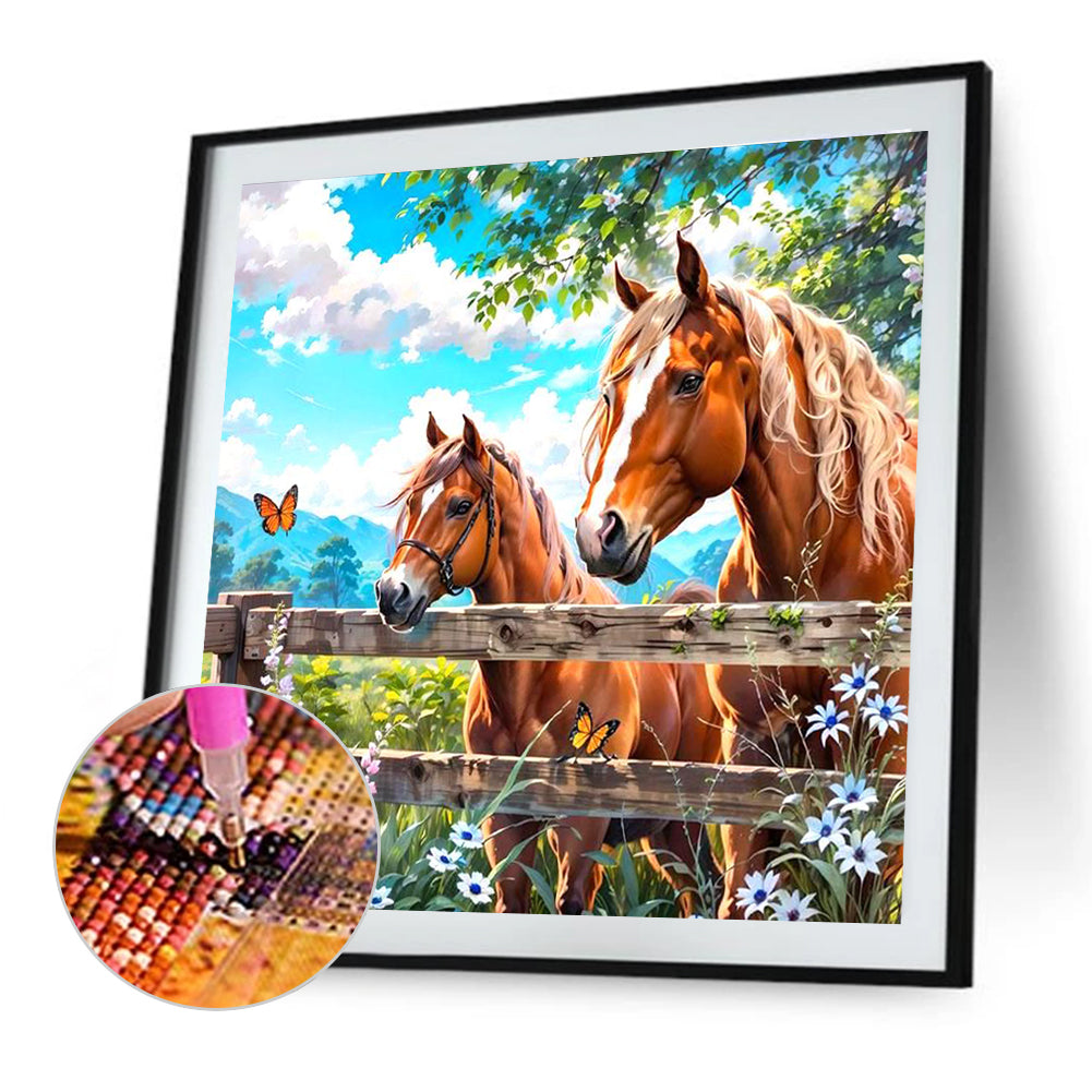 Fence Horse - Full Round Drill Diamond Painting 40*40CM